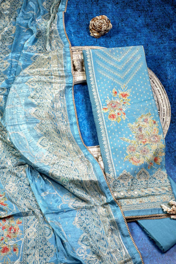 Rich Embroidered Pure Viscose Powder Blue Unstitched Suit Set Geetha Creation